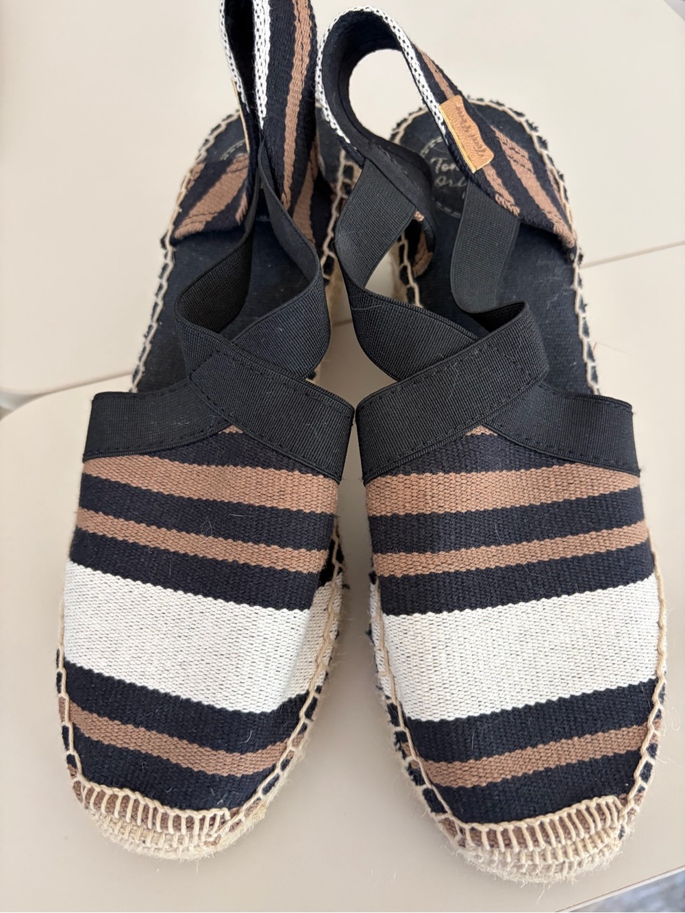 Tony Pons Striped Espadrille Slingback Flats in Black, Brown & White